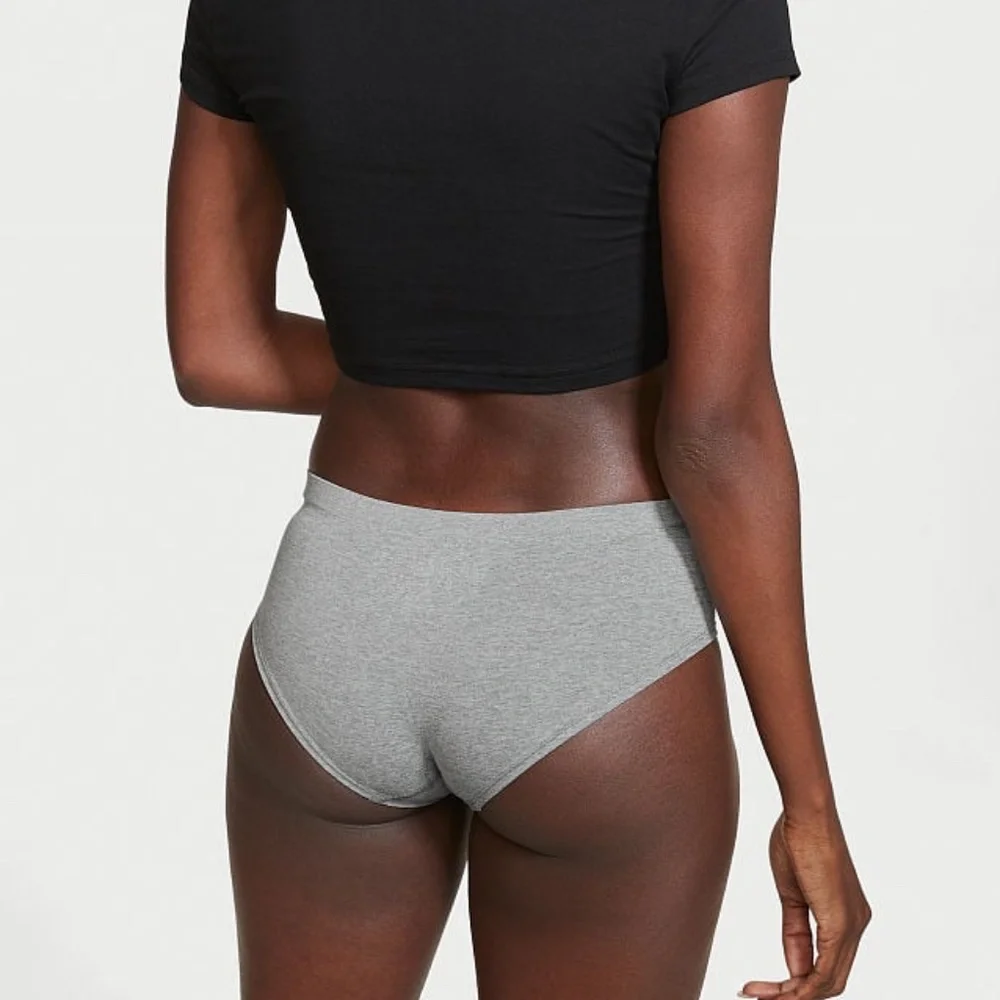 Victoria's Secret Seamless Logo Hiphugger Panty Heather Gray Large NEW